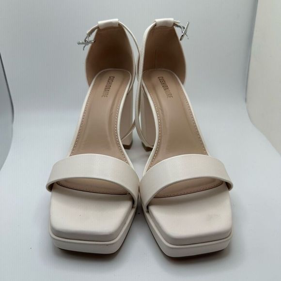 CUSHIONAIRE Women's one band block heel platform sandal 7 WIDE WHITE - Picture 2 of 7
